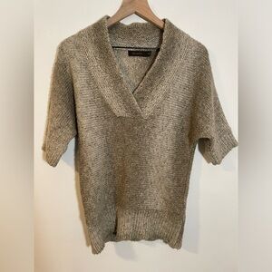 The Limited Wool Blend Brown/Beige V-Neck Short Sleeve Knit Sweater Size Medium